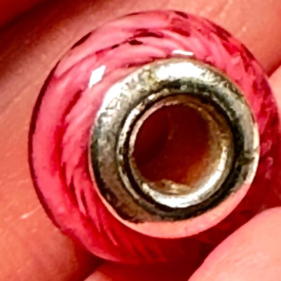 Red & Pink Glass Charm Bead With Zigzag Design For Bracelets - Picture 9 of 9